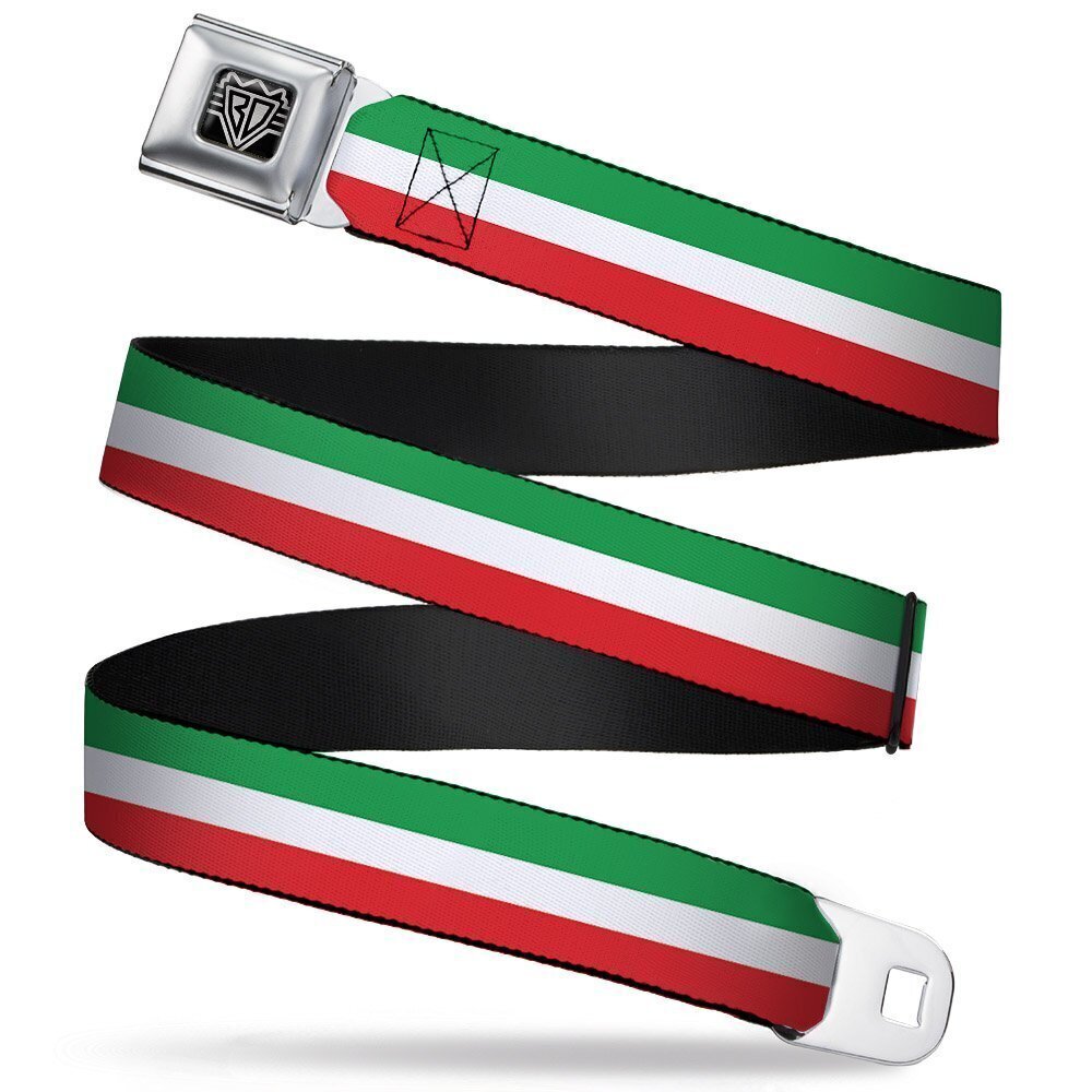 6178 Seatbelt Belt - Stripes Green/White/Red - 1.0" Wide - 20-36 Inches in